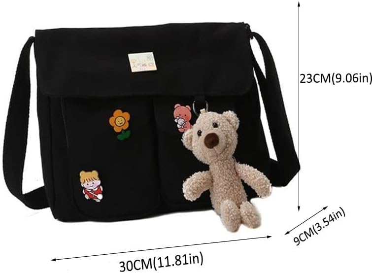 PRAGARI Canvas Crossbody Bag Messenger Cute Bag with Pins and Pendant for Women Girls Casual Shoulder Aesthetic School bag - Image 5